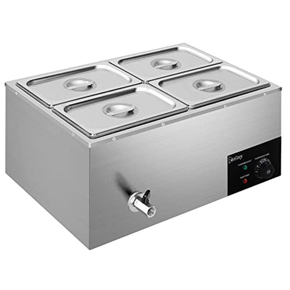 Winado 110V 4-Pan Commercial Food Warmer, 21QT Electric Steam Table 6 Inch Deep, 600W Countertop Stainless Steel Food Soup Buffet w/Temperature Control & Lid for Catering, Restaurant, Party - size: 21 QT/4 Pan