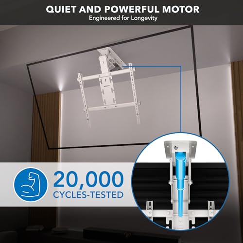 Mount-It! White Electric Ceiling TV Mount – Retractable Motorized Flip Down TV Mount for 50’’-90’’ Screens, Space-Saving Folding Design, RF Remote, VESA Compatible - color: White