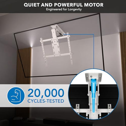 Mount-It! White Electric Ceiling TV Mount – Retractable Motorized Flip Down TV Mount for 50’’-90’’ Screens, Space-Saving Folding Design, RF Remote, VESA Compatible - color: White