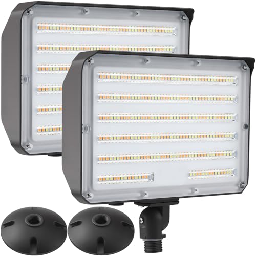 2Pack Dusk to Dawn Outdoor 100W LED Flood Light with Knuckle & Plate Mount, 3000K/4000K/5000K Color Selectable, ETL Commercial LED Security Lighting - size: 100W