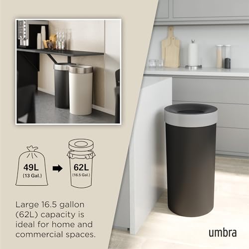 Umbra Vento Kitchen Trash Can, Open Top Bin, 16.5 Gallon, Black/Nickel - color: Black/Nickel