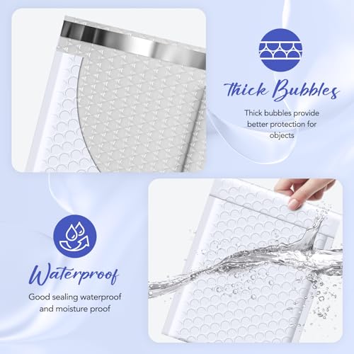 Fuxury Bubble Mailers 5x8.6" 50 Pack White Waterproof Padded Envelopes - color: White, size: 5x8.6" 50PC