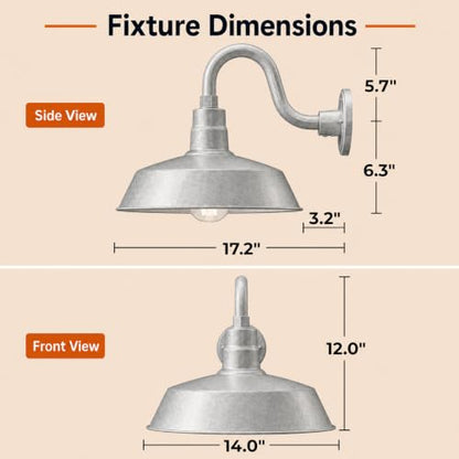 14in. Galvanized Finish Outdoor Gooseneck Barn Light, 5000K Cool White - color: Galvanized (1 Pack), size: 10 in Gooseneck Arm