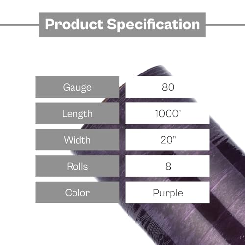 PSBM Dark Purple Stretch Wrap with Handles 8 Rolls 20 Inch x 1000 Feet 80 Gauge, Heavy Duty Plastic Wrap Industrial Strength Shrink Film for Moving, Packing & Shipping - size: 8 Rolls, style: Purple