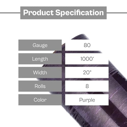 PSBM Dark Purple Stretch Wrap with Handles 8 Rolls 20 Inch x 1000 Feet 80 Gauge, Heavy Duty Plastic Wrap Industrial Strength Shrink Film for Moving, Packing & Shipping - size: 8 Rolls, style: Purple