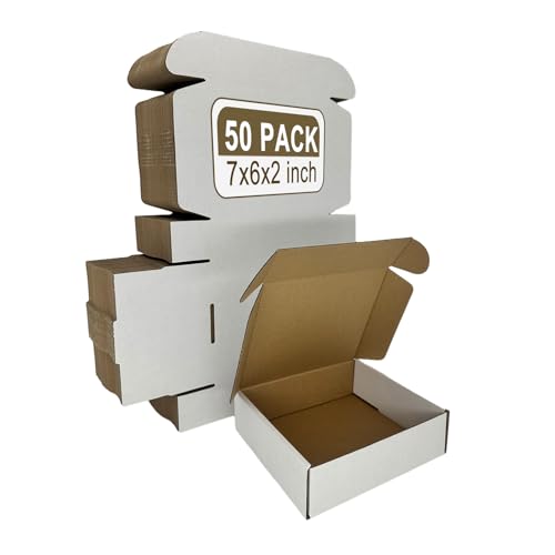 Small Shipping Boxes 7x6x2, Set of 50, White Corrugated Cardboard Box Mailer (YD762-50W) - color: White-50 Pack, size: 7x6x2''