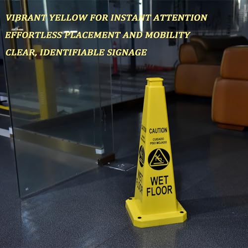 36" Yellow "Caution Wet Floor" Safety Cones 6-Pack with Base - color: Yellow, size: 36"