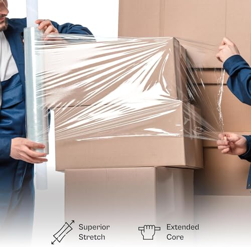 PSBM 4 Rolls Purple Stretch Film/Wrap with Handles 20 Inch x 1000 Feet 80 Gauge, Heavy Duty Industrial Strength Shrink Plastic Wrap for Moving, Packing, Shipping, Pallet Wrapping & Storage - size: 4 Rolls, style: Purple