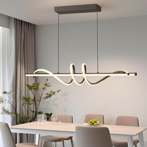 Modern LED Pendant Lights, Ceiling Chandelier Dimmable with Remote Control 3000k-6000K Adjustable Color Temperature, Aluminum Island Lighting Lamp Fixture for Kitchen, Dining Room(39in Black) - color: A-Black, size: 39 inch