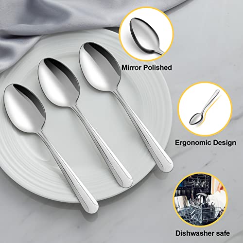 BEWOS 24 Pieces Spoons Set - 7.5 Inchs Spoons Silverware, Stainless Steel Spoon, Dinner Spoon, Dishwasher Safe, Mirror Polished Tablespoons for Home, Restaurant - color: Light Silver