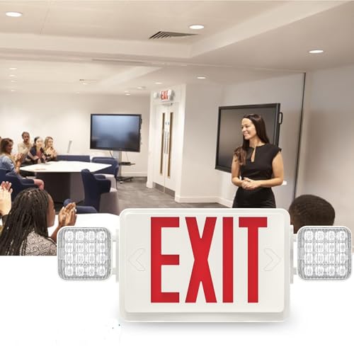 12 Packs LED Exit Sign with Emergency Lights and Back Up Batteries-UL Standard Red Emergency Exit Sign Lighting,Emergency Lights for Business. - size: 12 PACK