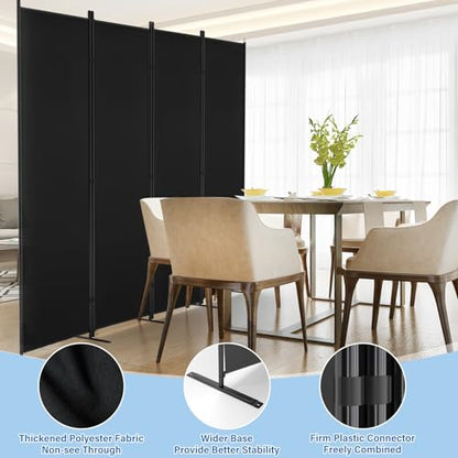 AKTOP 4 Panel Room Divider, 88"W x 6FT Fabric Folding Privacy Screen, Black - color: Black