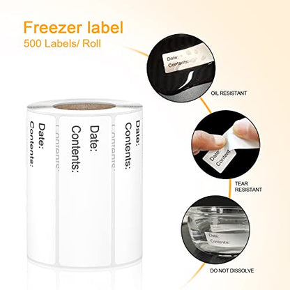 500pcs Food Labels,1 x 3 Inch Freezer Labels Removable for Food Containers, Mason Jar, Water/Oil/Tear Resistant,No Residue Food Storage Labels Perfect for Kitchen - color: Freezerbk