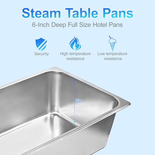 6 Pack Full Size Steam Table Pans,Stainless Steel Hotel Pan,1/1 6 Inch Deep Anti Jam Commercial Table Pan,20.8" L x 13" W Catering Pans Food Pans for Hotels, Restaurants and Home Use - size: 1/1 Size 6inch