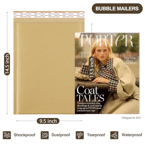 UCGOU Kraft Bubble Mailer 9.5x14.5" 25 Pack Usable Size 9.5x13.5" Brown #4 - size: 9.5x14.5" 25PC