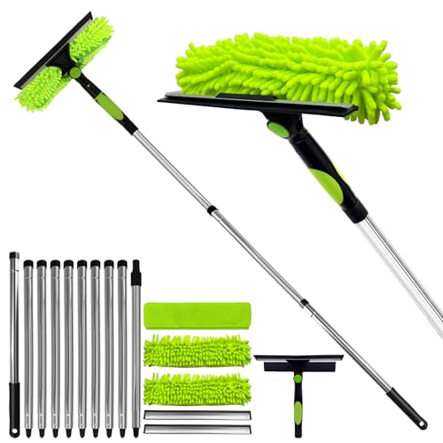 2 in 1 Window Squeegee Cleaner Kit Extension Pole, 152 in, Green - color: Green 152 in