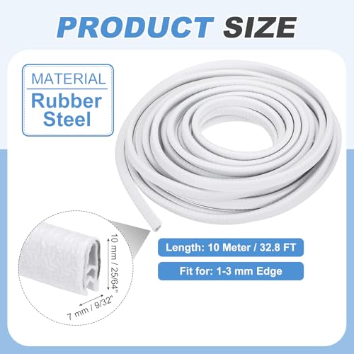 PATIKIL Rubber Edge Trim Guard, 32.8 ft x 25/64" x 9/32" U Channel Edge Protector Seal Strip with Metal Clips Fit for 1-3mm Edge for Car Door Sheet Metal Hatches Table Corners, White - color: White, size: 32.8 ft x 25/64 in x 9/32 in
