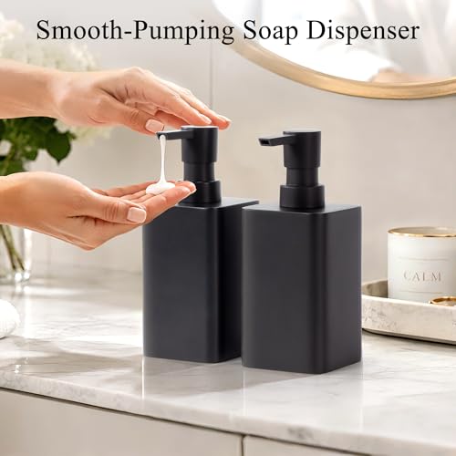 YMXYJM 2 pcs Hand Soap Dispenser Set - 11oz Refillable Resin Liquid Soap Dispensers with Rustproof Pump, Lotion Dispenser Includes Silicone Funnel for Bathroom Countertop or Kitchen, Black - color: Black