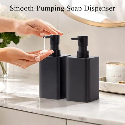 YMXYJM 2 pcs Hand Soap Dispenser Set - 11oz Refillable Resin Liquid Soap Dispensers with Rustproof Pump, Lotion Dispenser Includes Silicone Funnel for Bathroom Countertop or Kitchen, Black - color: Black