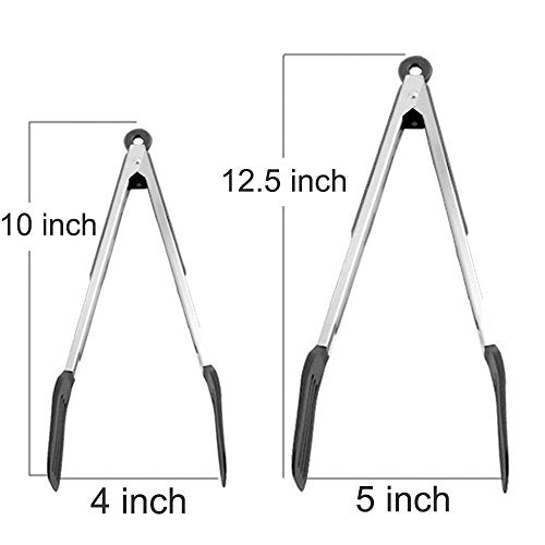 Cooking Tongs 9" and 12" Stainless Steel Kitchen Silicone Serving Tongs - color: Black, size: 9 & 12 inch