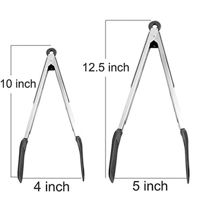 Cooking Tongs 9" and 12" Stainless Steel Kitchen Silicone Serving Tongs - color: Black, size: 9 & 12 inch