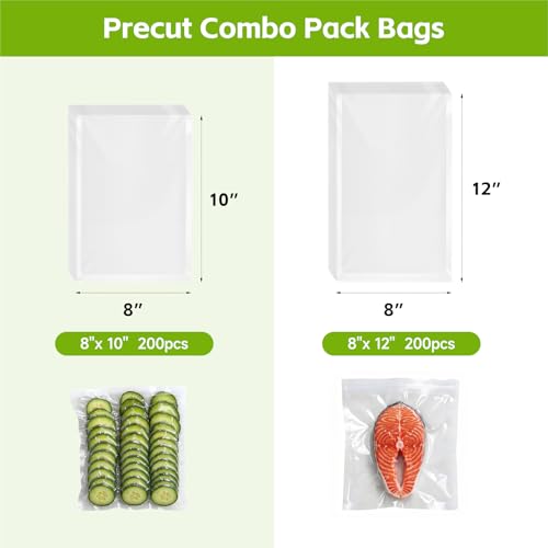 Vacuum Sealer Bags 200 Quart 8" x 12", BPA Free, Commercial Grade Textured Food Vacuum Sealer Bag, Thick Embossed Bags for Storage and Sous Vide Cooking - size: 8"x10"