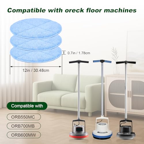 Commercial 12 Inch Floor Machines Pads Compatible with Oreck Orbiter Floor Machine: 3 Packs Microfiber Carpet Bonnet Floor Buffer Pads - color: 12 Inch-3 Pack-blue