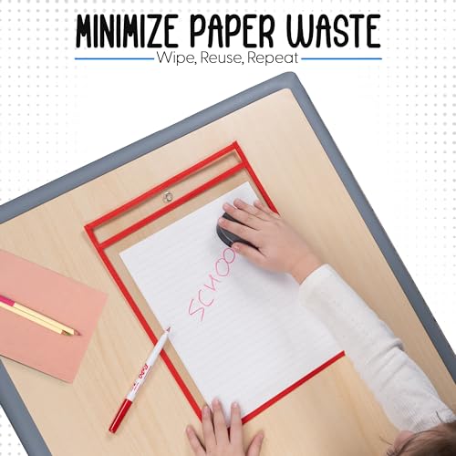 Essex Wares - 6 Pack, Red Dry Erase Pockets, 10" Wide x 13.5" Tall - color: Red