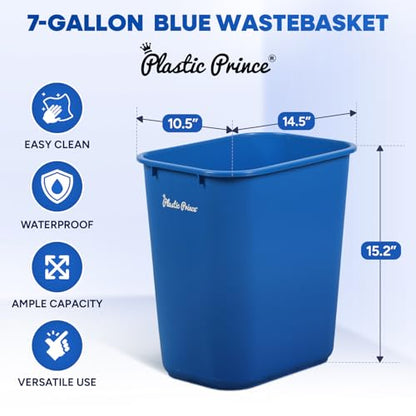 PLASTIC PRINCE 28 Quart Trash Can, Blue Plastic Rectangular 7 Gallon Wastebasket for Kitchen Bathroom Office, 28 qt Garbage Can Fits Under Desk Cabinet Sink, Pack of 2 - color: Blue