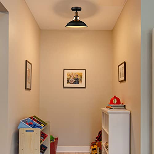 CLAXY Industrial Ceiling Light Semi Flush with Black and White Barn Shade - color: Black and White