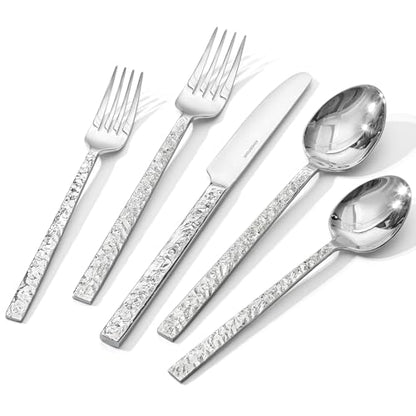 20 Pcs Hammered Silverware Set for 4, 18/10 Stainless Steel Flatware - color: Silver, size: 20-Piece