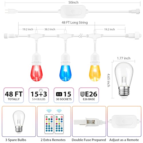 Mlambert Multicolor 48FT LED Outdoor Patio String Lights with Remote, White - color: White