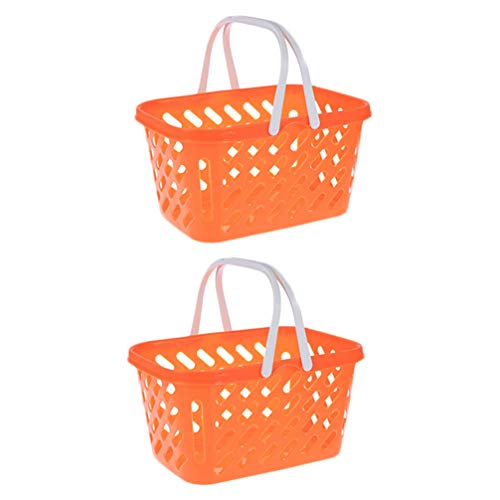 NUOBESTY 2 Pack Pretend Play Shopping Baskets - Kids Grocery Toy Basket with Handles for Imaginative Play, Toy Kitchen & Supermarket Role