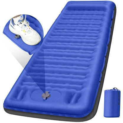 FNARMW Extra Thick Camping Sleeping Pad with Built-in Pillow & Foot Pump - color: Blue Grey
