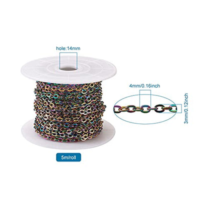 Craftdady 16.4 Feet Stainless Steel Cable Chain Link Multi-Color Unwelded Flat Oval Cross Chain 4x3mm with Spool for Jewelry Pendant Necklace Bracelet Making - color: Multi-Color, 5 Meters, 4x3mm