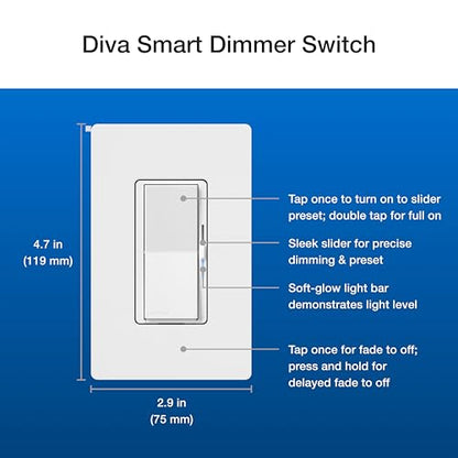 Lutron Caseta Diva Smart Dimmer Starter Kit; Dimmer, Hub, Remote, & More - color: White, size: 1 Pack, style: Smart Dimmer Hub Kit
