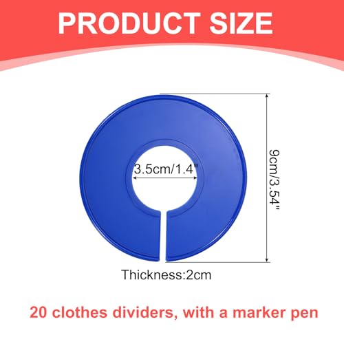 uxcell Clothes Dividers,20 Pack Round Closet Rack Dividers Clothing Rack Size Dividers Blank Labels with Marker Pen Writable & Reusable for Hanging Clothes Sorting Size, Dark Blue - color: Blue