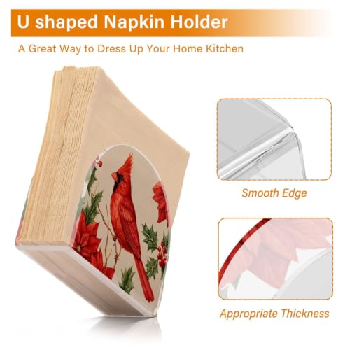Cardinal Poinsettia Napkin Holder for Table Acrylic Tissue Dispenser - color: Cardinal Poinsettia