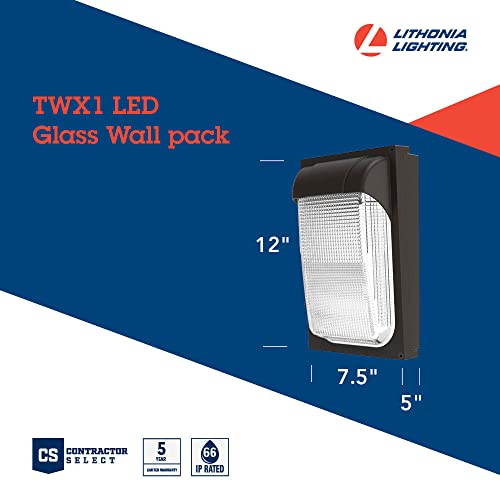 Lithonia Lighting 7.5" Mini LED Wall Pack Outdoor Light Fixture, Building Wall Light, Adjustable Lumens, 5000K Daylight, MVOLT 120-277V, IP65, Glass Lens, Bronze (TWX1 LED ALO 50K MVOLT DDBTXD) - color: Adjustable Lumens | 5000K Daylight, size: 12" H x 7.