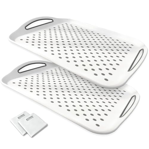 ECOIOU17.9'' x 12.5'' Larger Nonslip Food Serving Tray with Grippy Handles - color: White