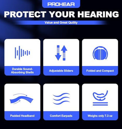 PROHEAR 038 Ear Protection Safety Earmuffs for Mowing, 28dB Noise Reduction Passive Hearing Protector, Compact Foldable Headset for Shooting Construction Power Tools, Black - color: Black