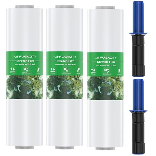 FugaCity Stretch Wrap Film-15 in 1000 FT 60 Gauge Shrink Wrap for Furniture Wrapping Shipping, Moving Supplies Clear Plastic Wrap, Heavy Duty Industrial Strength,500% Stretch (3 Roll with Handles) - size: 3 Pack(with Handles)