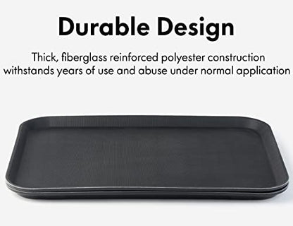 CURTA 2-Pack Restaurant Grade Non-Slip Tray, NSF, 22 Inch x 16 Inch, Plastic Rubber Lined Rectangular Serving Tray, Black - color: Black-rectangular, size: 16 Inch x 22 Inch