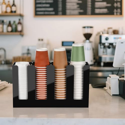 Coffee Cup Holder, Cup and Lid Organizer fits 5 to 16 oz Disposable Cups - color: Black, size: 4 Compartment