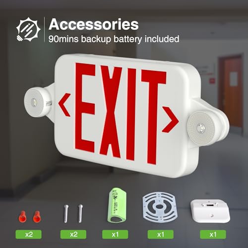 FREELICHT 6 Pack Red LED Exit Signs with Emergency Lights - color: Red