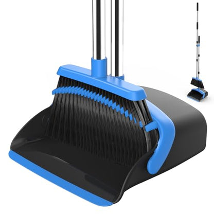 NACENA Broom and Dustpan Set with 52-in Long Adjustable Handle, Black Blue - color: Black-blue, size: 1 Pack