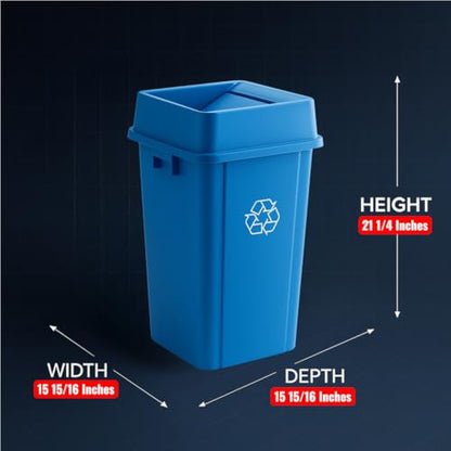 1 Pack Blue 19 Gallon Square Commercial Recycling Bin with Lid, Heavy Duty Plastic Recycle Container with Venting Channels and Built-in Handles - color: Blue, size: 19 Gallon