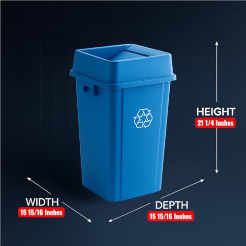 1 Pack Blue 19 Gallon Square Commercial Recycling Bin with Lid, Heavy Duty Plastic Recycle Container with Venting Channels and Built-in Handles - color: Blue, size: 19 Gallon