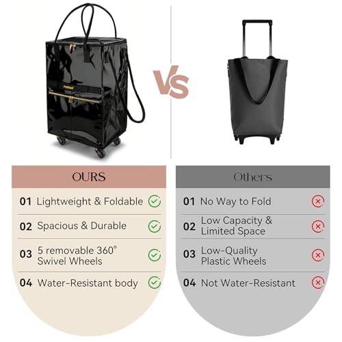 PASMAN Reusable Foldable Rolling Grocery Bag on 5 Wheels,Large,Black - color: Black, size: Large