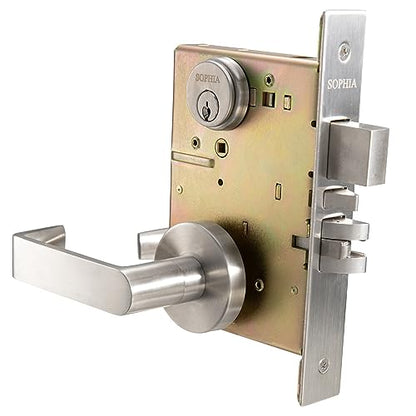 SOPHIA Commercial/Residential Heavy Duty Mortise Lockset Door Lever Lock Non-Handed Grade 1 - Rose Only Keyed Lever Lockset, ADA, US32D Satin Chrome Finish for Entrance Front Door